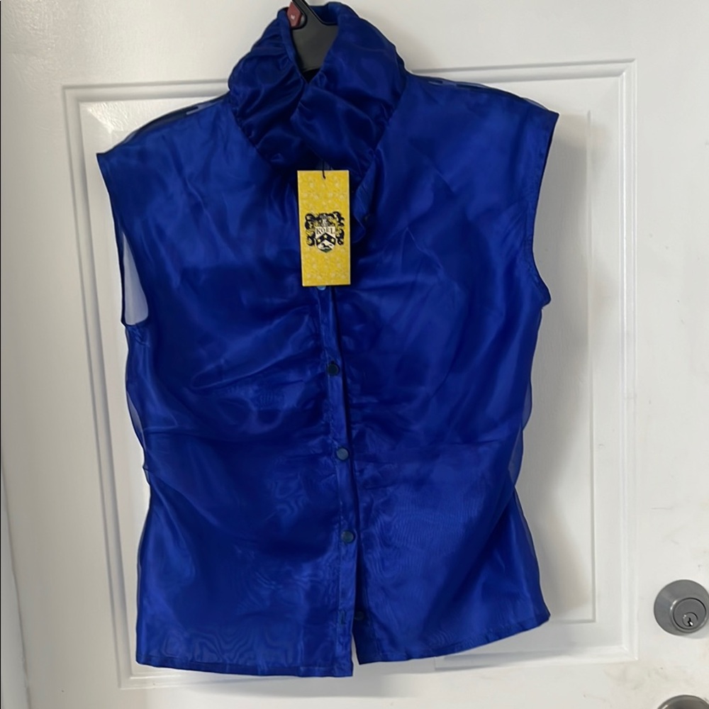 Vibrant Blue Sleeveless Button-Up Top